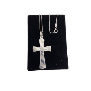 Textured Sterling Silver Cross Pendant Necklace with Chain Religious Jewelry